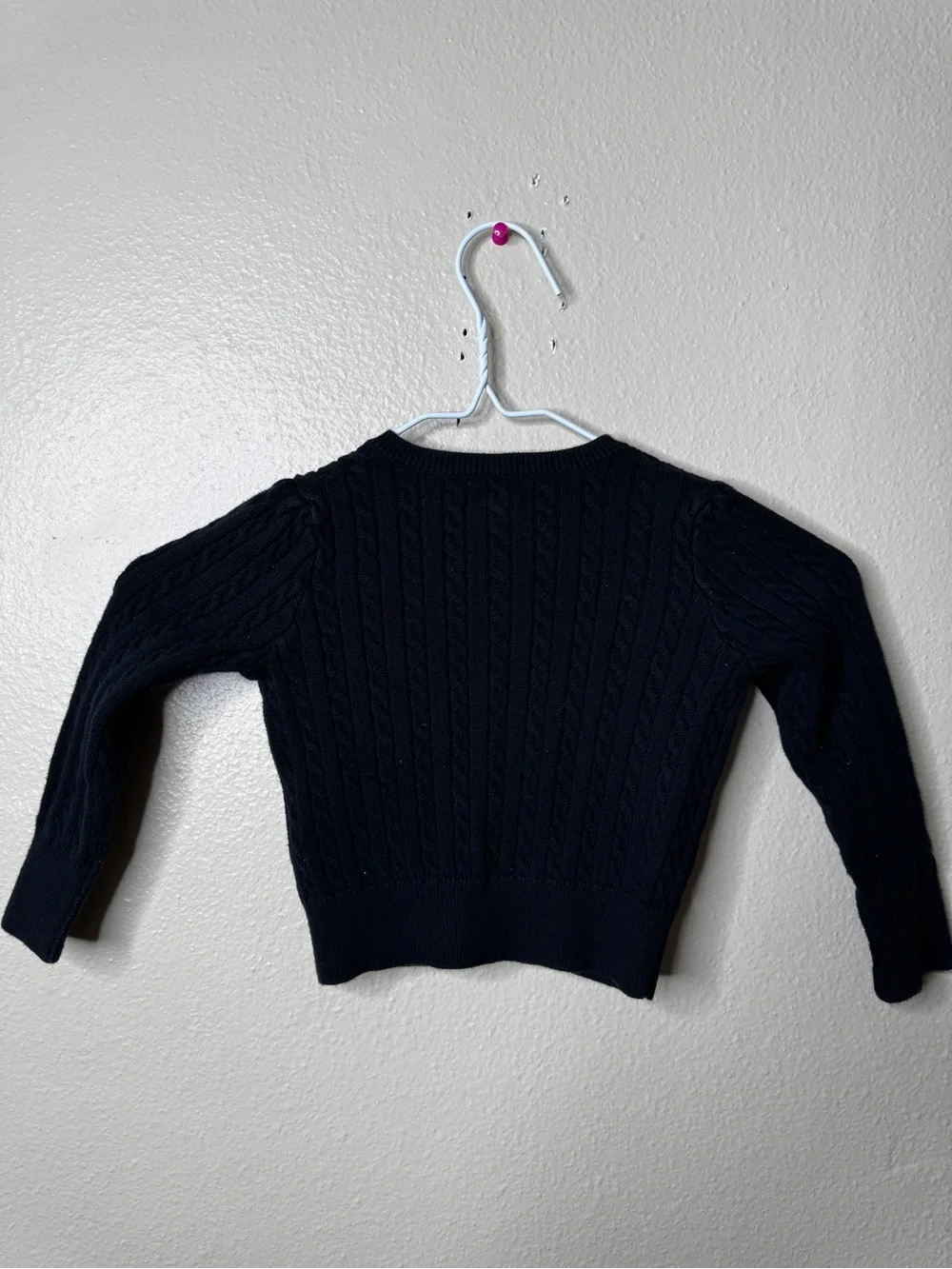 Ralph Lauren Unisex Baby 18M Black Cotton Cable Knit Cardigan Red Pony